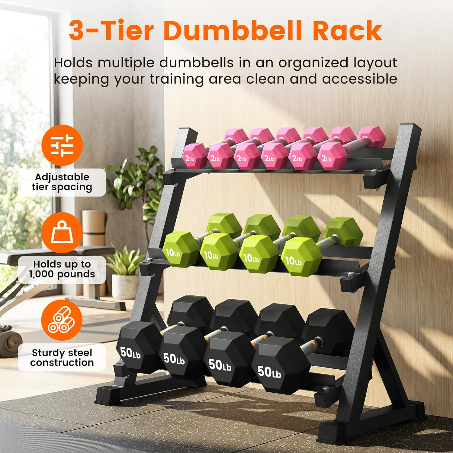 3-Tier Dumbbell Rack with Adju - Home Gym Weight reseña y precio